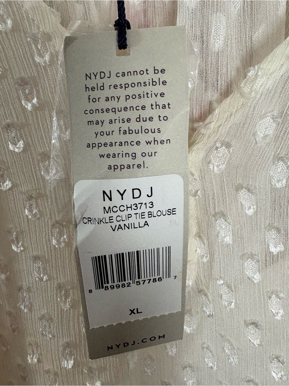 NEW NYDJ Cream Crinkle Clip Swiss Dot V-Neck Peasant Blouse - Picture 9 of 11